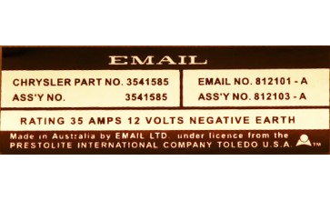 Valiant VG & VH - Email Alternator Decal / Sticker 